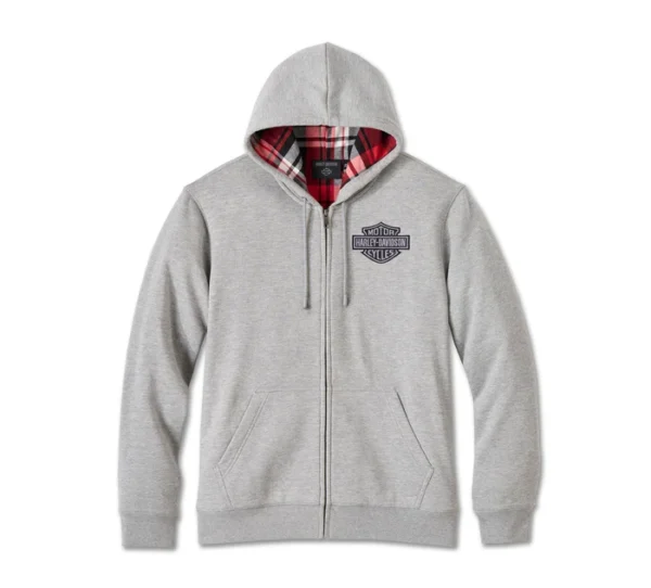 Felpa con cappuccio e cerniera Bar & Shield foderata in tartan - Grey Heather