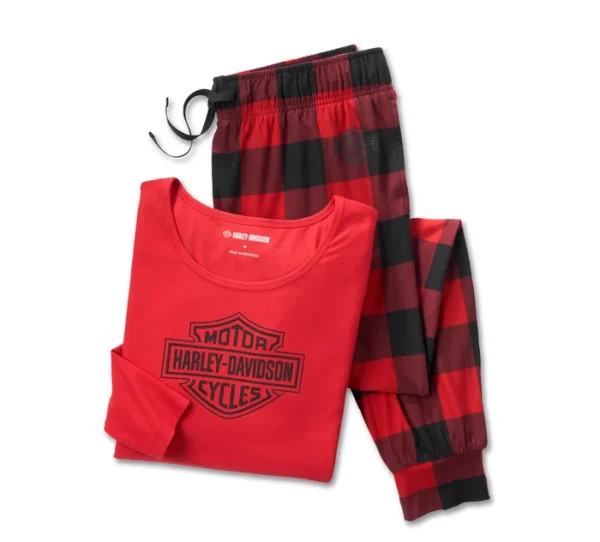 Completo pigiama a maniche lunghe Bar & Shield in tartan - Chili Pepper