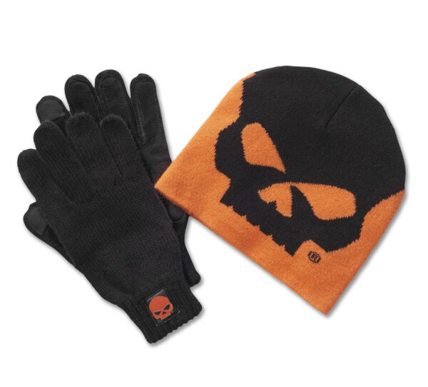Set regalo beanie e guanti Willie G Skull - Harley Orange
