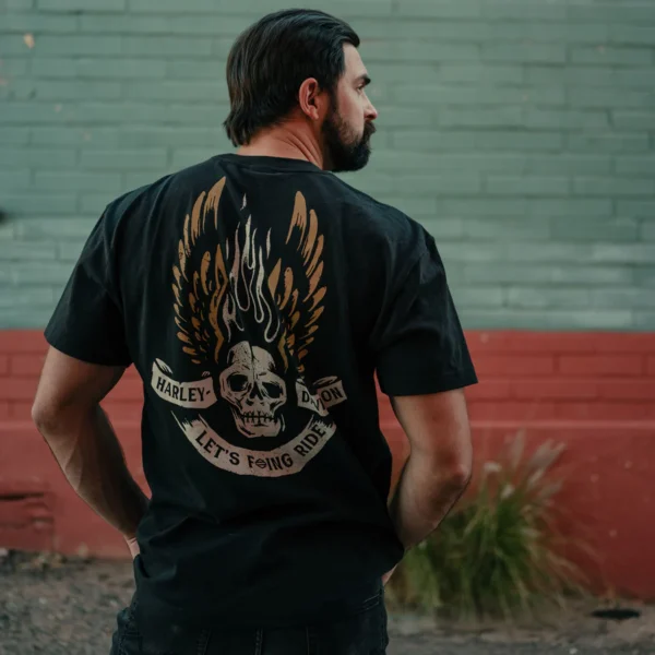 Harley-Davidson Unisex Winged Skull Short Sleeve Shirt, Black Tee - Image 3