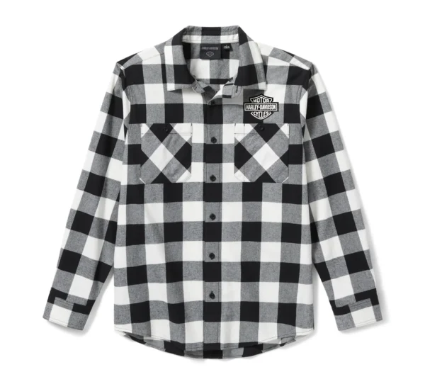 Flanella Bar & Shield Buffalo Check da uomo - Plaid - Harley Black & Cloud Dancer